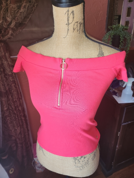 Guess Tops - GUESS Off-Shoulder Red Women's Zip-Front Top